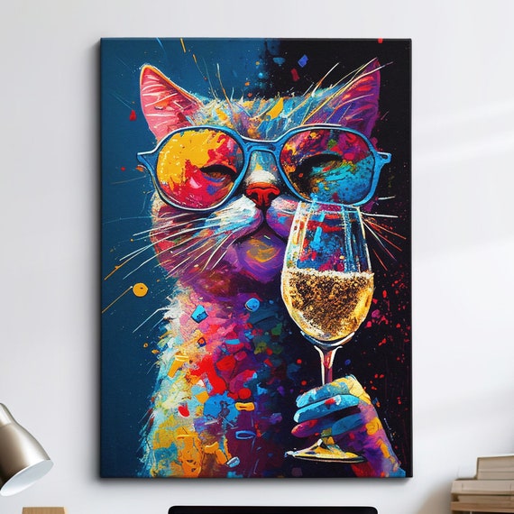 Cat Pet Abstract Modern Painting Wall Art Framed Canvas Poster Print Home Kitchen Office Room Decor Gifts
