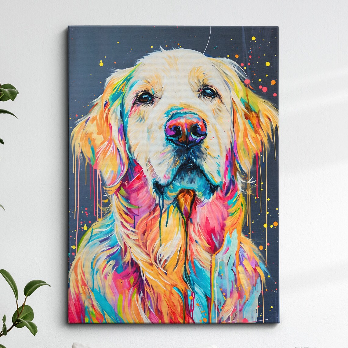 Golden Retriever Fun Animal Dog Pet Lover Abstract Oil Painting Wall Art Framed Canvas Poster Print Home Kitchen Living Room Decor Gifts
