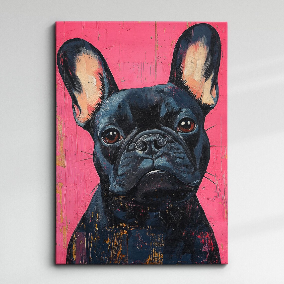 Black French Bulldog Portrait On Hot Pink Background Pop Art Poster