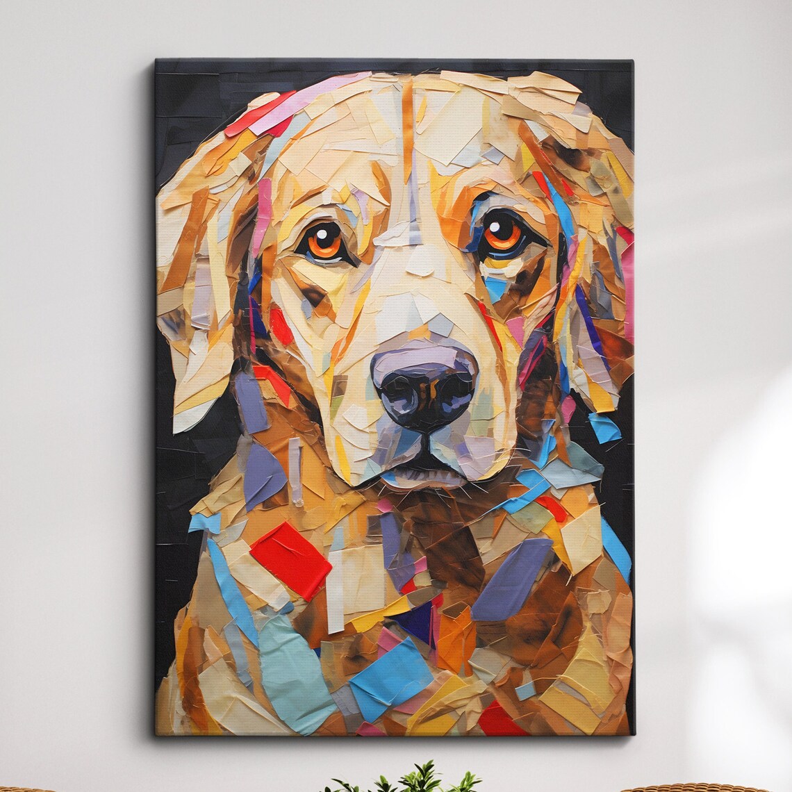 Golden Labrador Torn Paper Collage Style Dog Portrait Art Poster