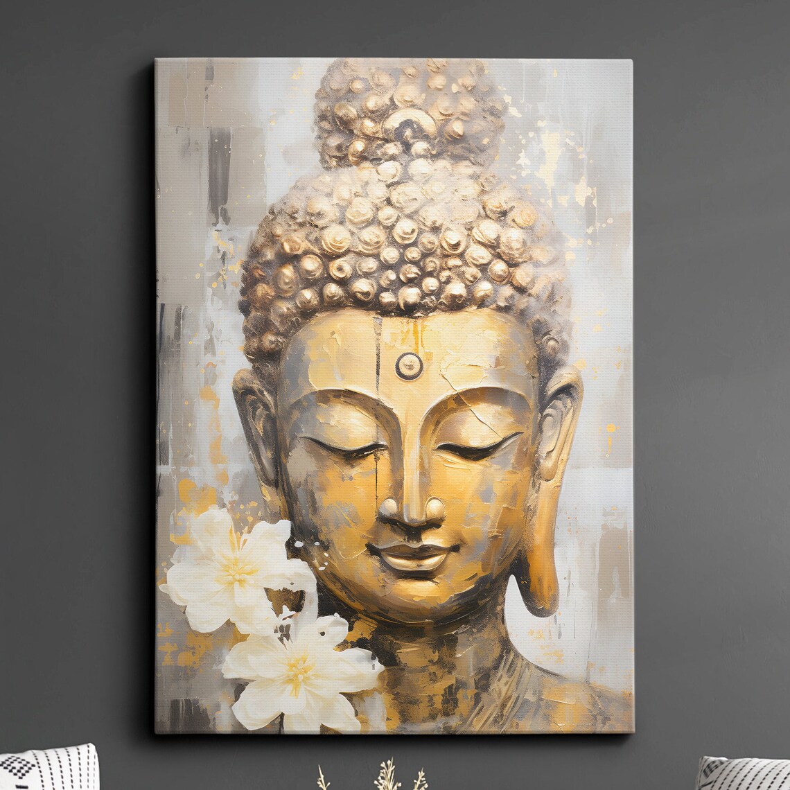Buddha Art In Gold Style Oil Painting Buddhism Asia Spiritual Wall Framed Canvas Poster Print Homeoffice Room Decor Religious Gifts