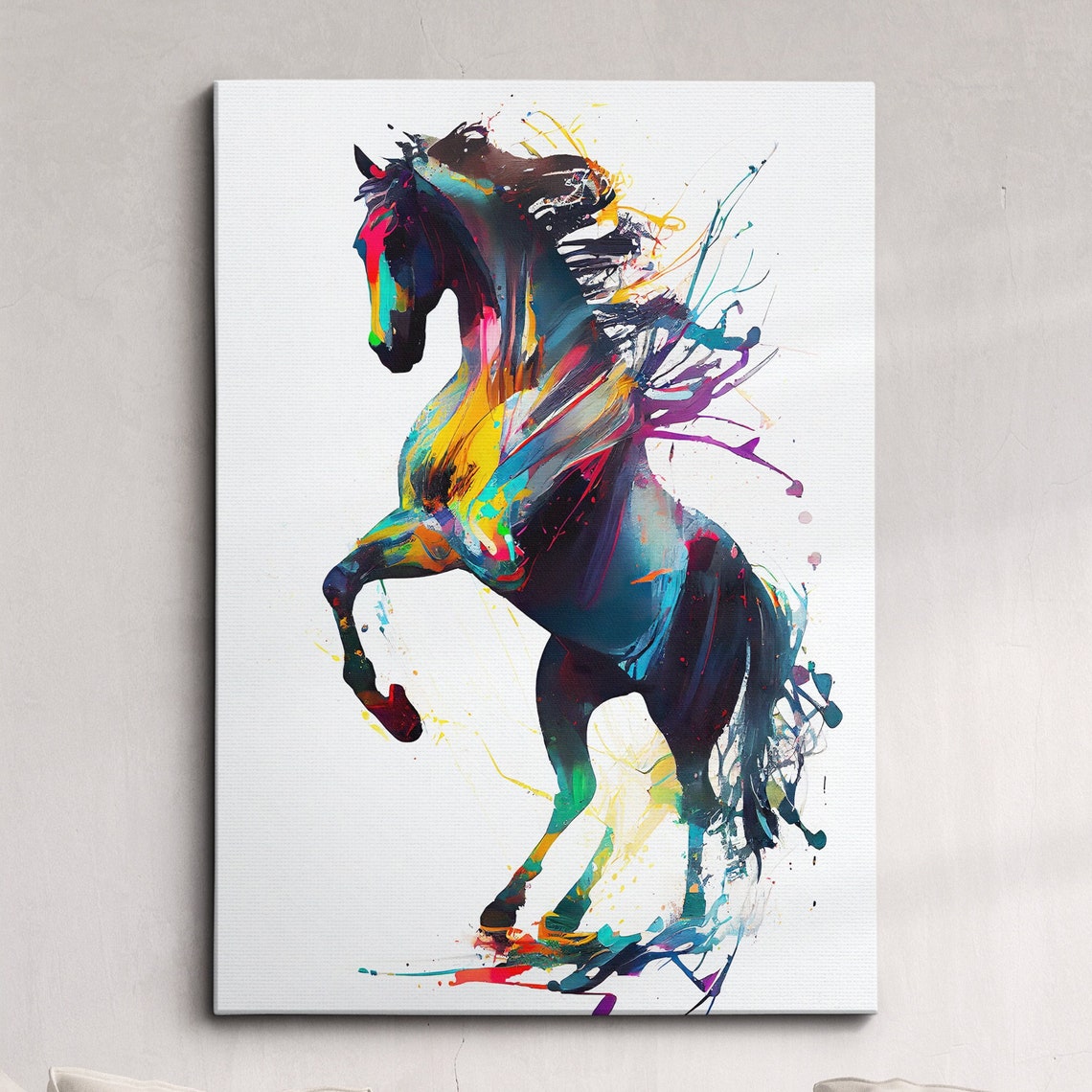 Colorful Rearing Horse Abstract Paint Splash Equine Wall Poster