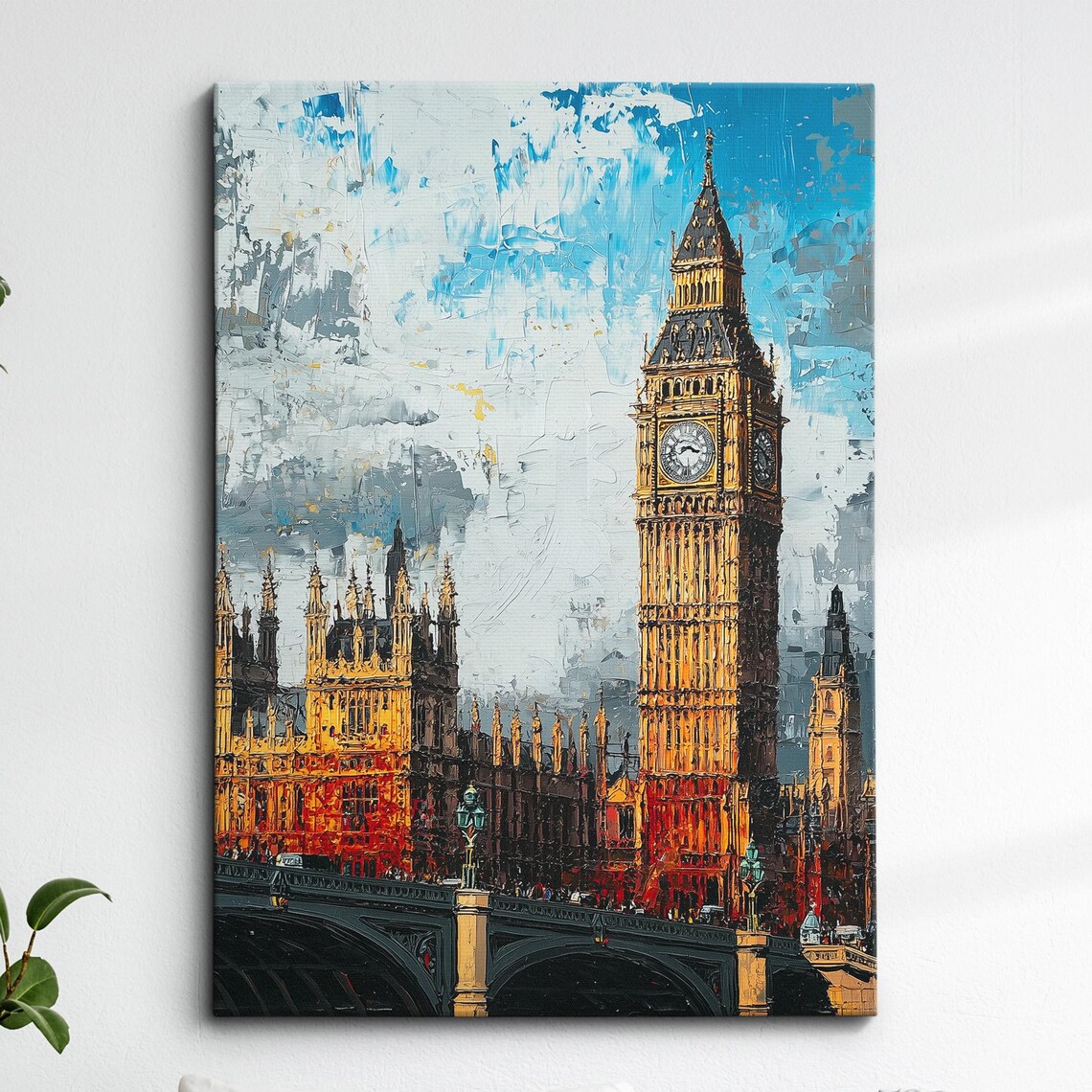 Big Ben London At Golden Hour Palette Knife Impasto Painting Poster