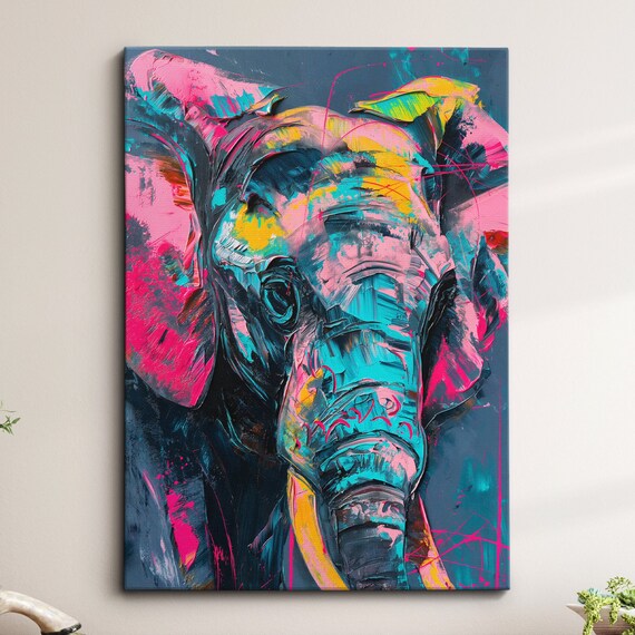 Colorful Elephant Abstract Oil Painting Pop Art Style Wall Framed Canvas Poster Print Home Kitchen Living Room Decor Animal Gifts
