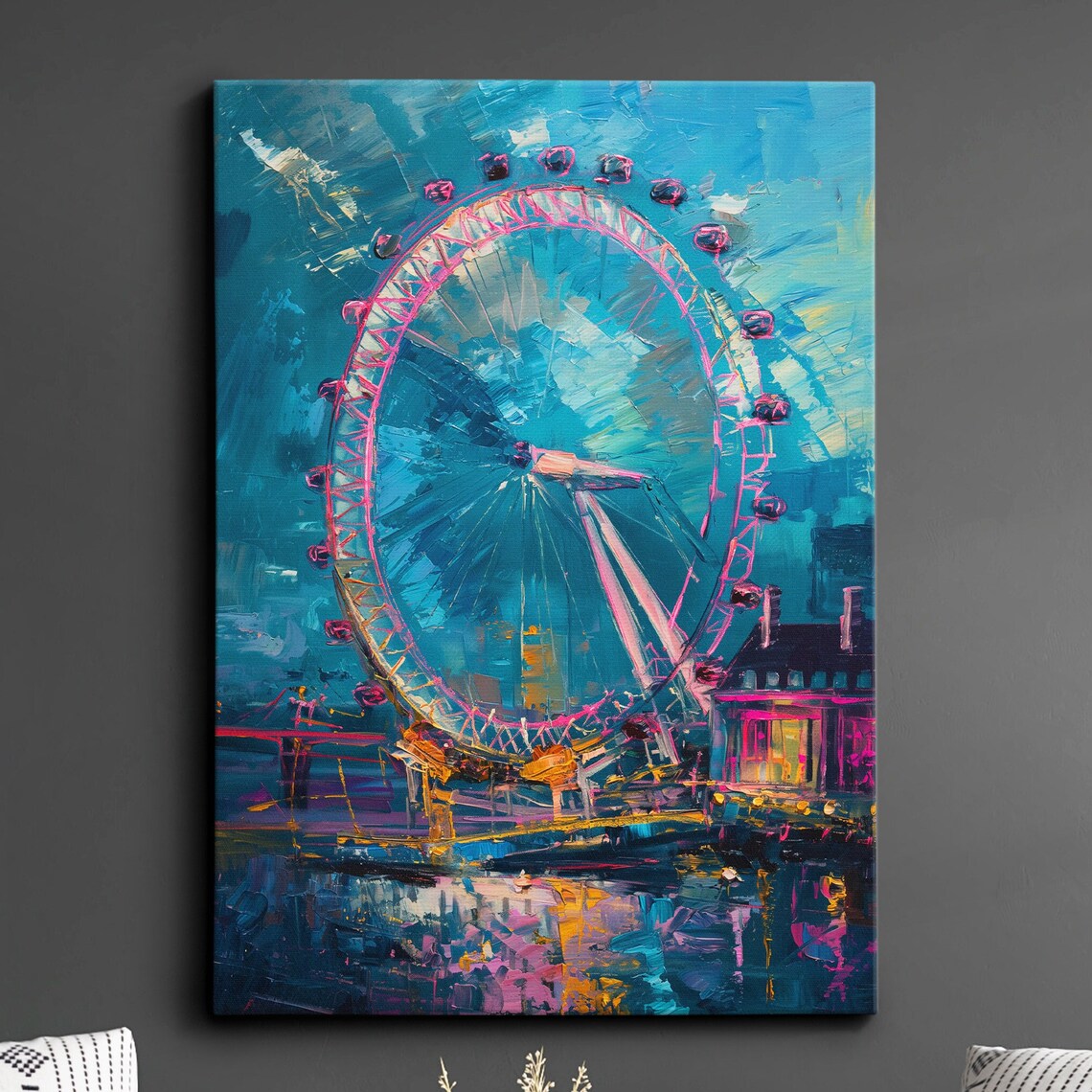 London Eye Millennium Wheel England Europe Abstract Pop Art Oil Painting Wall Framed Canvas Poster Print Home Living Room Decor Gifts