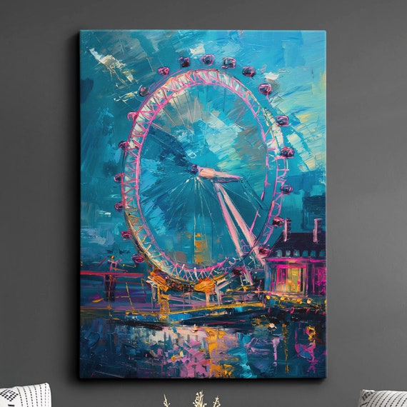 London Eye Millennium Wheel England Europe Abstract Pop Art Oil Painting Wall Framed Canvas Poster Print Home Living Room Decor Gifts