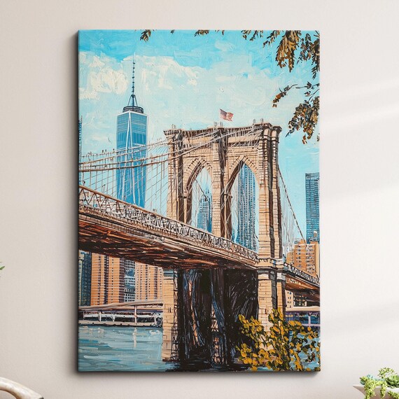 Brooklyn Bridge Riverside Manhattan Tower Cityscape Oil Poster