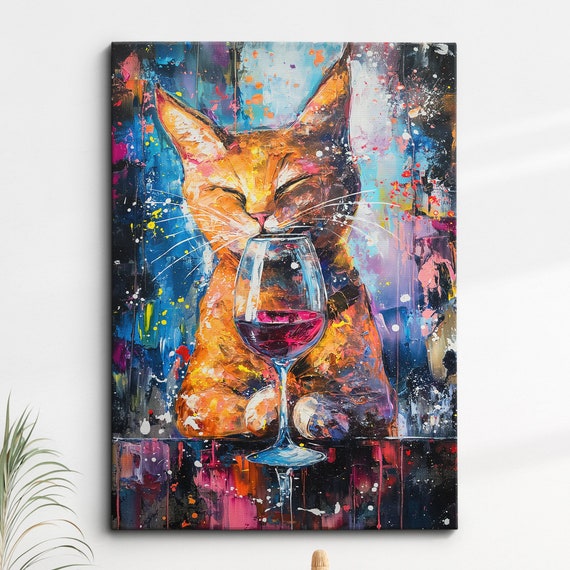 Cat Pet Abstract Modern Painting Wall Art Framed Canvas Poster Print Home Kitchen Office Room Decor Gifts