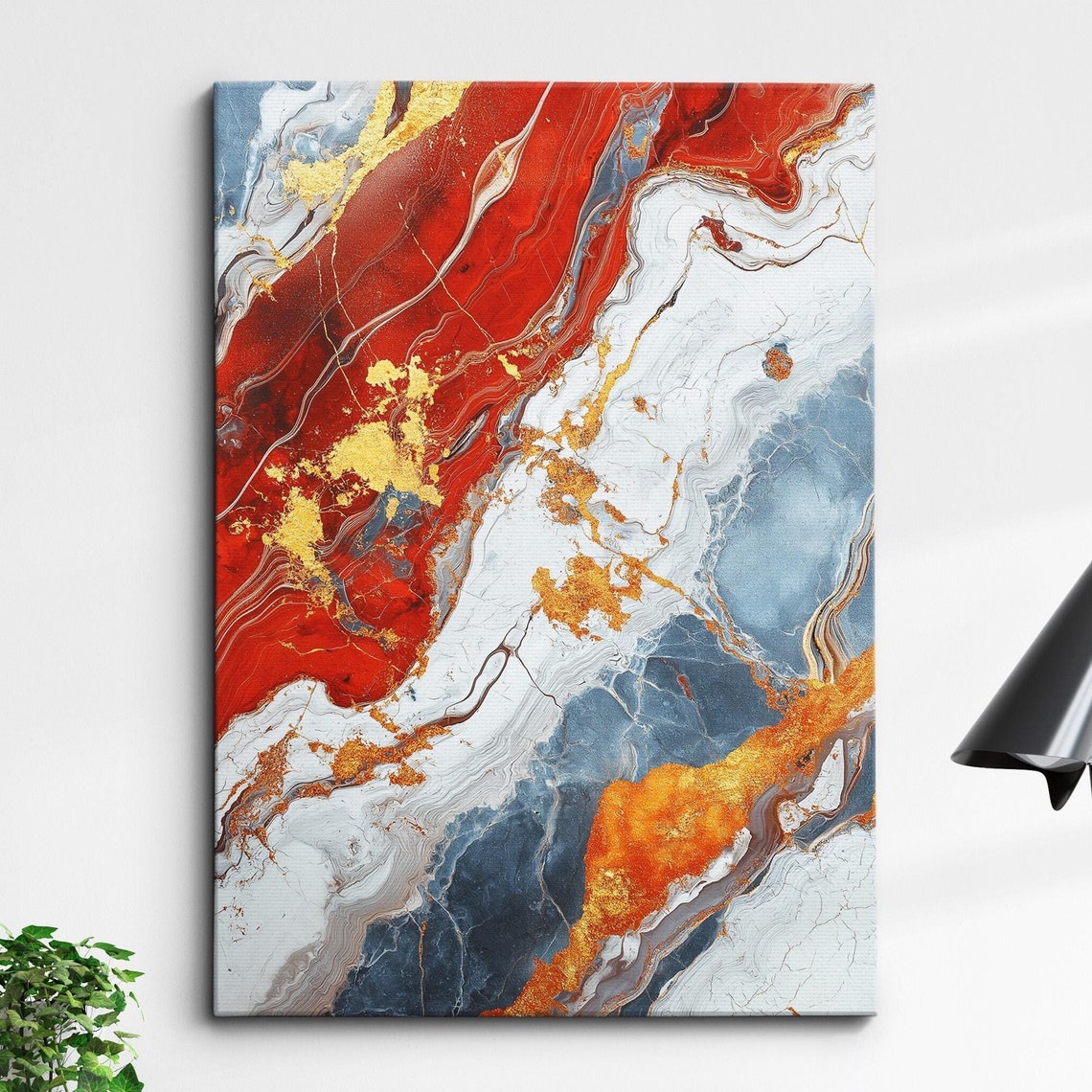 Red White Blue Marble Fluid Abstract Gold Oil Painting Wall Print