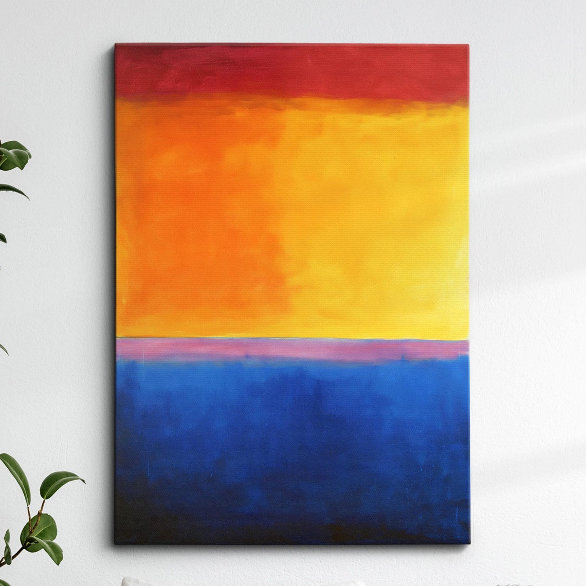Abstract Crimson Orange and Cobalt Blue Color Bands Canvas Print