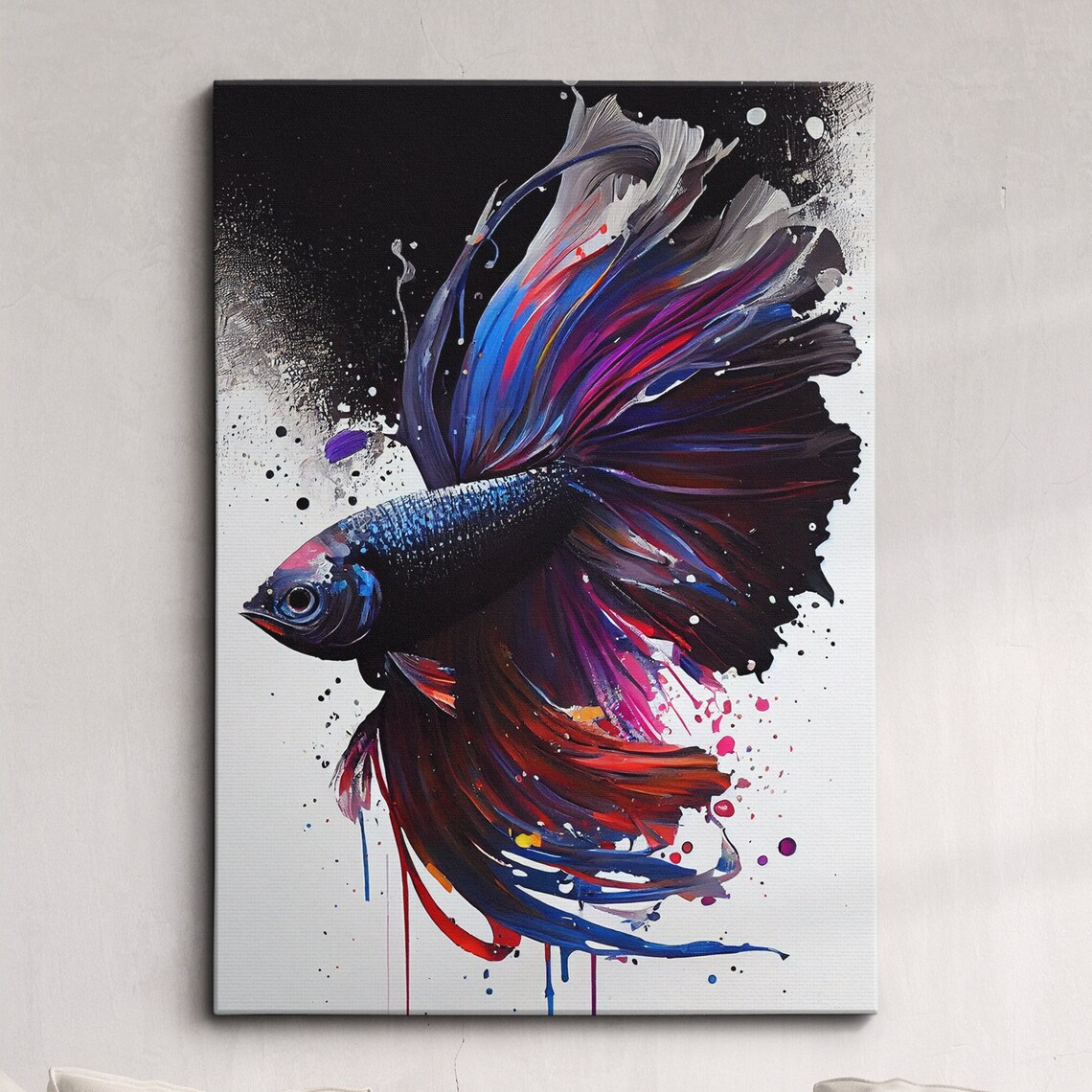Betta Fighting Fish Flowing Fins Colorful Splatter Watercolor Poster
