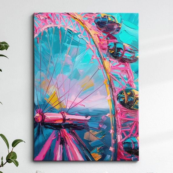 London Eye Millennium Wheel England Europe Abstract Pop Art Oil Painting Wall Framed Canvas Poster Print Home Living Room Decor Gifts