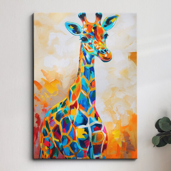 Colorful Giraffe Body Abstract Oil Painting Splatter Style Wall Art Framed Canvas Poster Print Home Kitchen Office Room Decor Gifts
