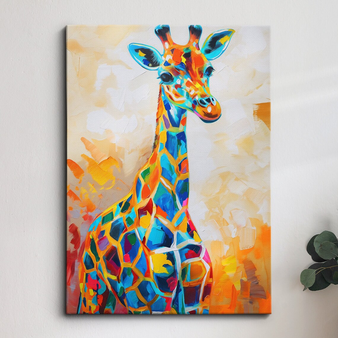 Colorful Giraffe Head Abstract Paint Splash Wildlife Art Print