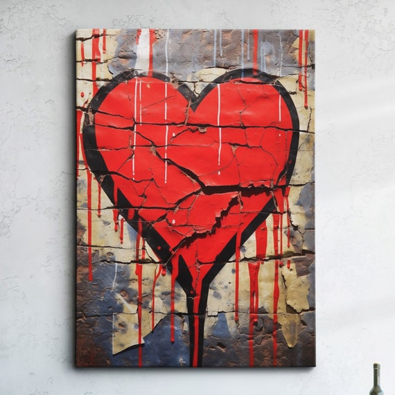 Red Love Heart Abstract Modern Oil Painting Wall Art Framed Canvas Poster Print Home Kitchen Office Room Decor Gifts