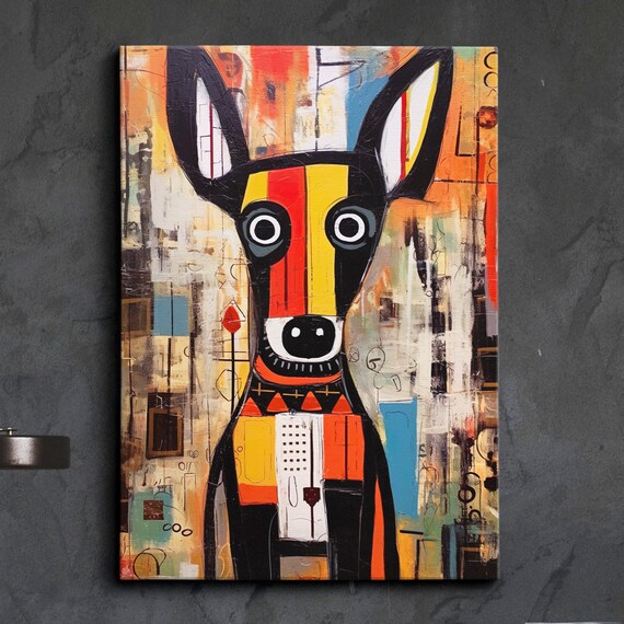 Abstract Dog Portrait Colorful Cubist Modern Abstract Wall Art