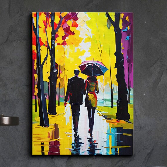 Couple Walking Starry Night Abstract Oil Painting Style Wall Art Framed Canvas Poster Print Homeoffice Room Decor Gifts