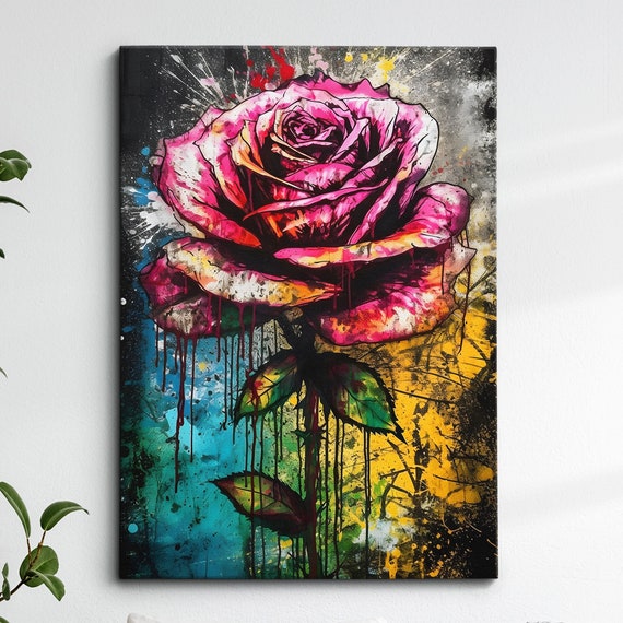 Rose Flower Graffiti Luxury Abstract Oil Painting Wall Art Framed Canvas Poster Print Home Kitchen Office Bedroom Decor