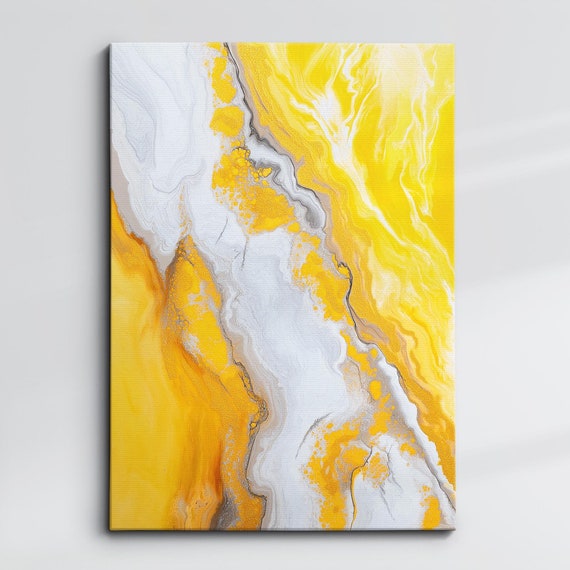 Modern Abstract Yellow White Minimalist Floral Oil Painting Wall Art Framed Canvas Poster Print Home Living Room Decor Gift Ideas