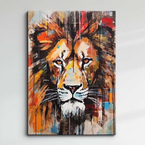 Lion Picasso Basquiat Abstract Oil Painting Style Wall Art Framed Canvas Poster Print Home Kitchen Office Room Decor Gifts