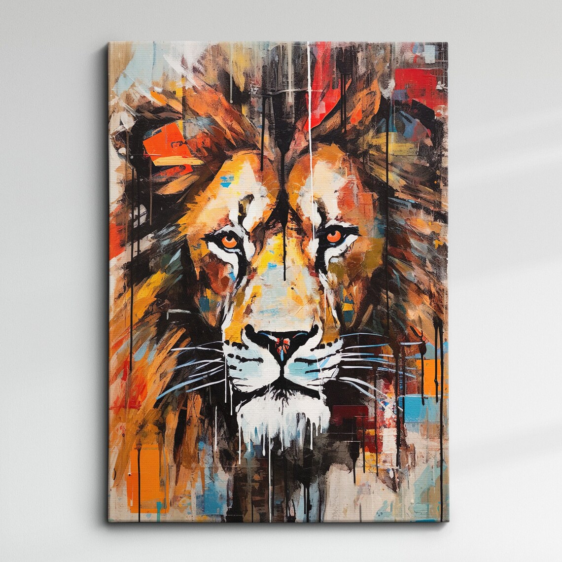 Majestic Lion Head Fiery Abstract Oil Painting Wildlife Poster