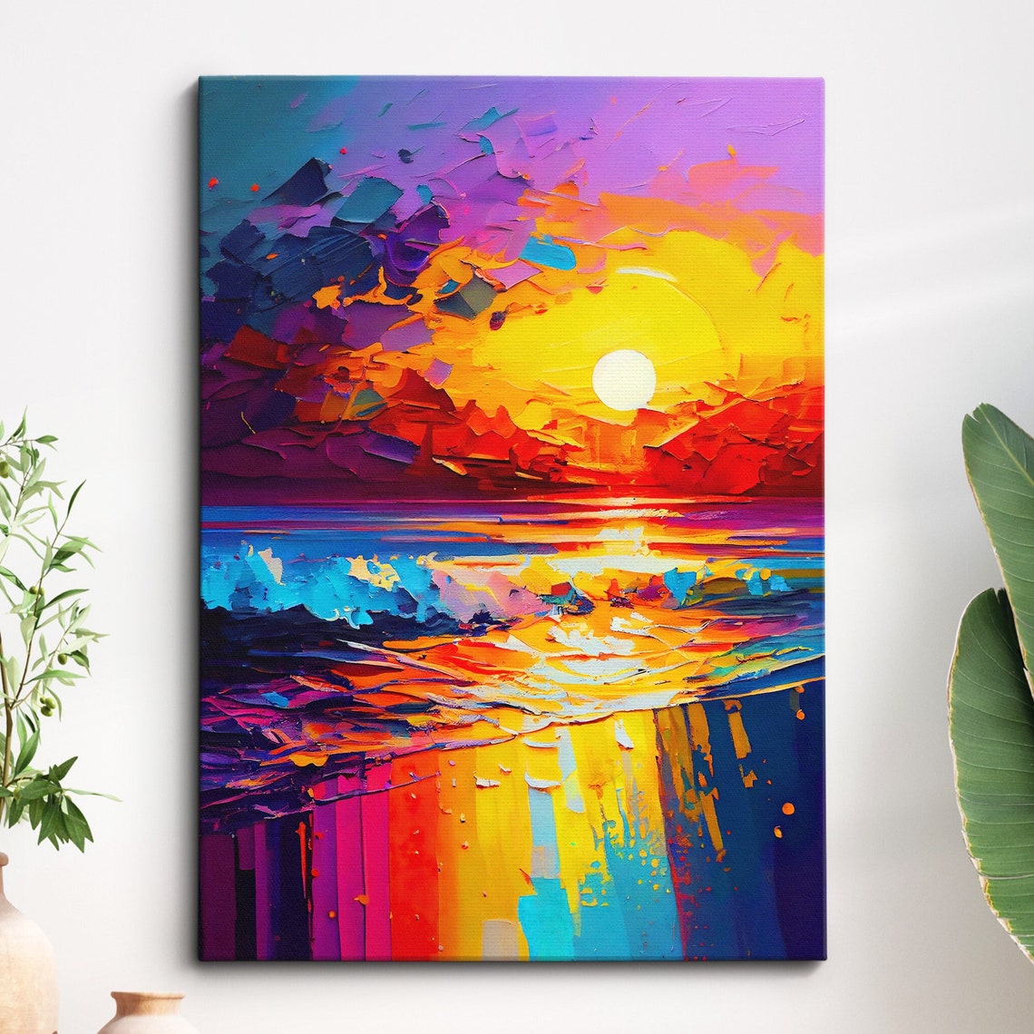 Sunset Beach Abstract Palette Knife Colorful Ocean Painting Poster