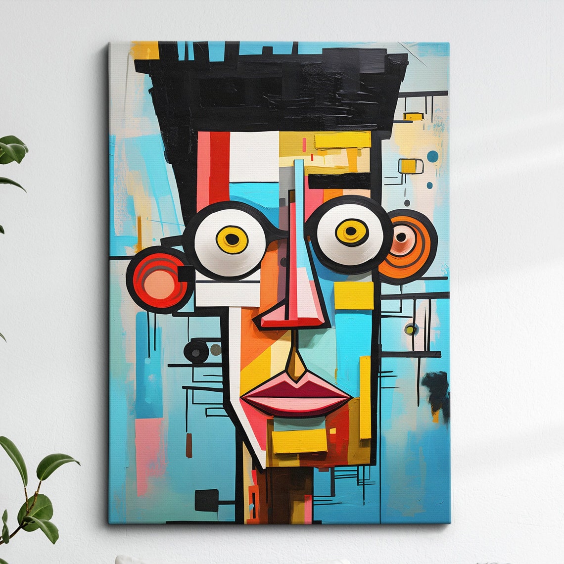 Abstract Funny Face Picasso Basquiat Oil Painting Style Wall Art Framed Canvas Poster Print Home Kitchen Office Room Decor