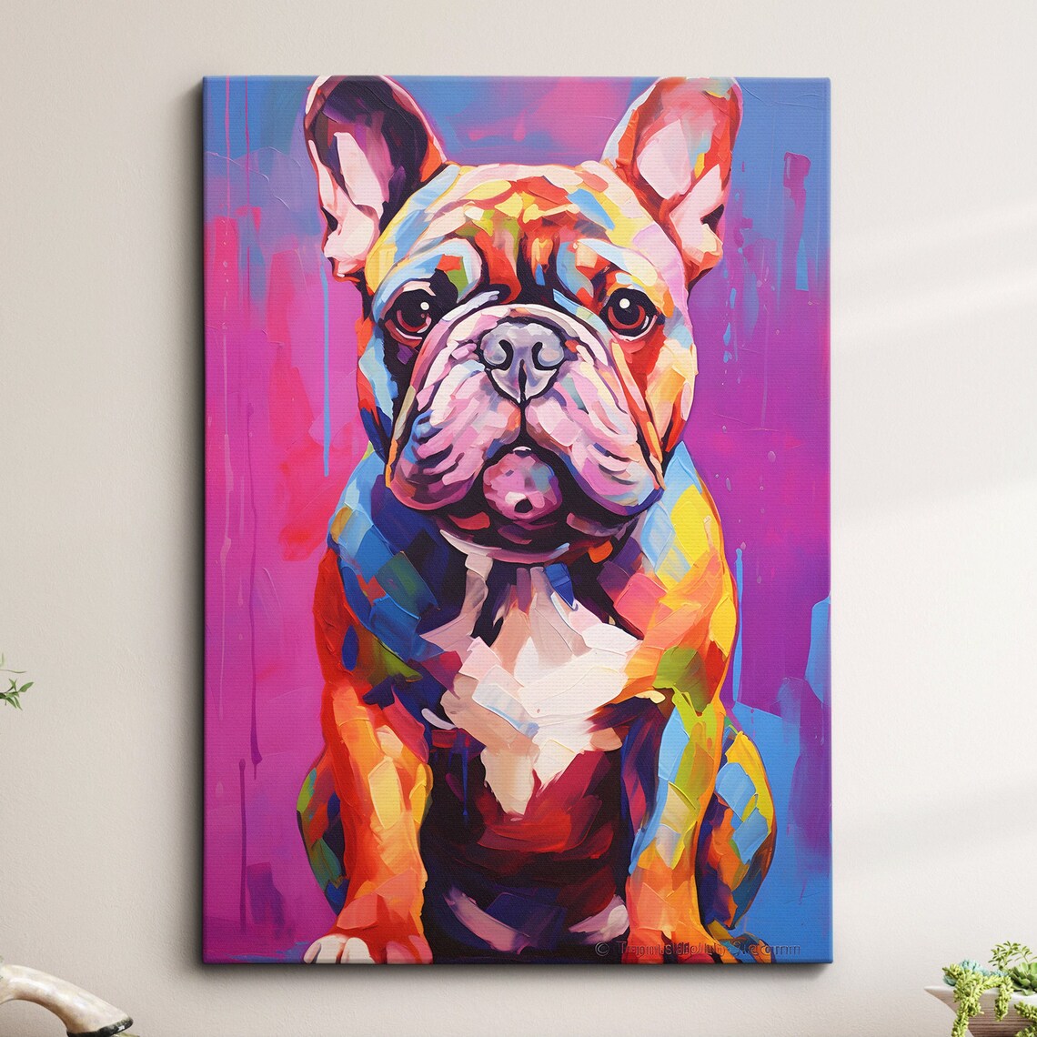 Adorable Cute Colorful French Bulldog Puppy Pink Pop Art Poster