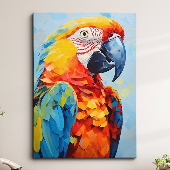 Colorful Parrot Animal Abstract Oil Painting Splatter Style Wall Art Framed Canvas Poster Print Home Kitchen Office Room Decor Gifts