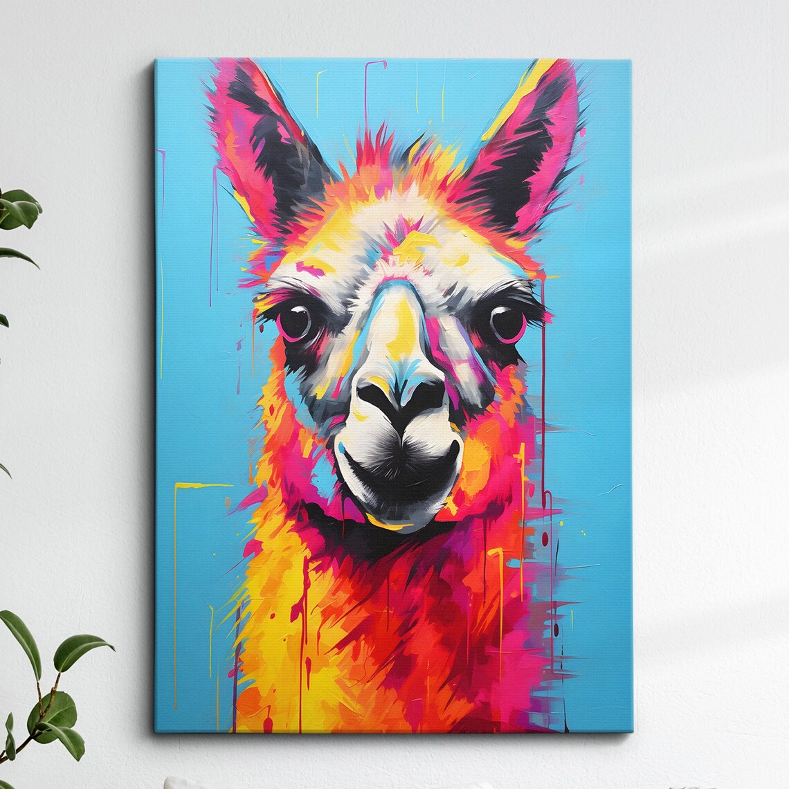 Colorful Fun Llama Abstract Oil Painting Art Print