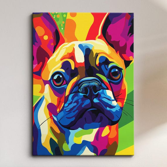 French Bulldog Cute Dog Pet Abstract Modern Painting Wall Art Oil Framed Canvas Poster Print Home Kitchen Office Room Decor Gift