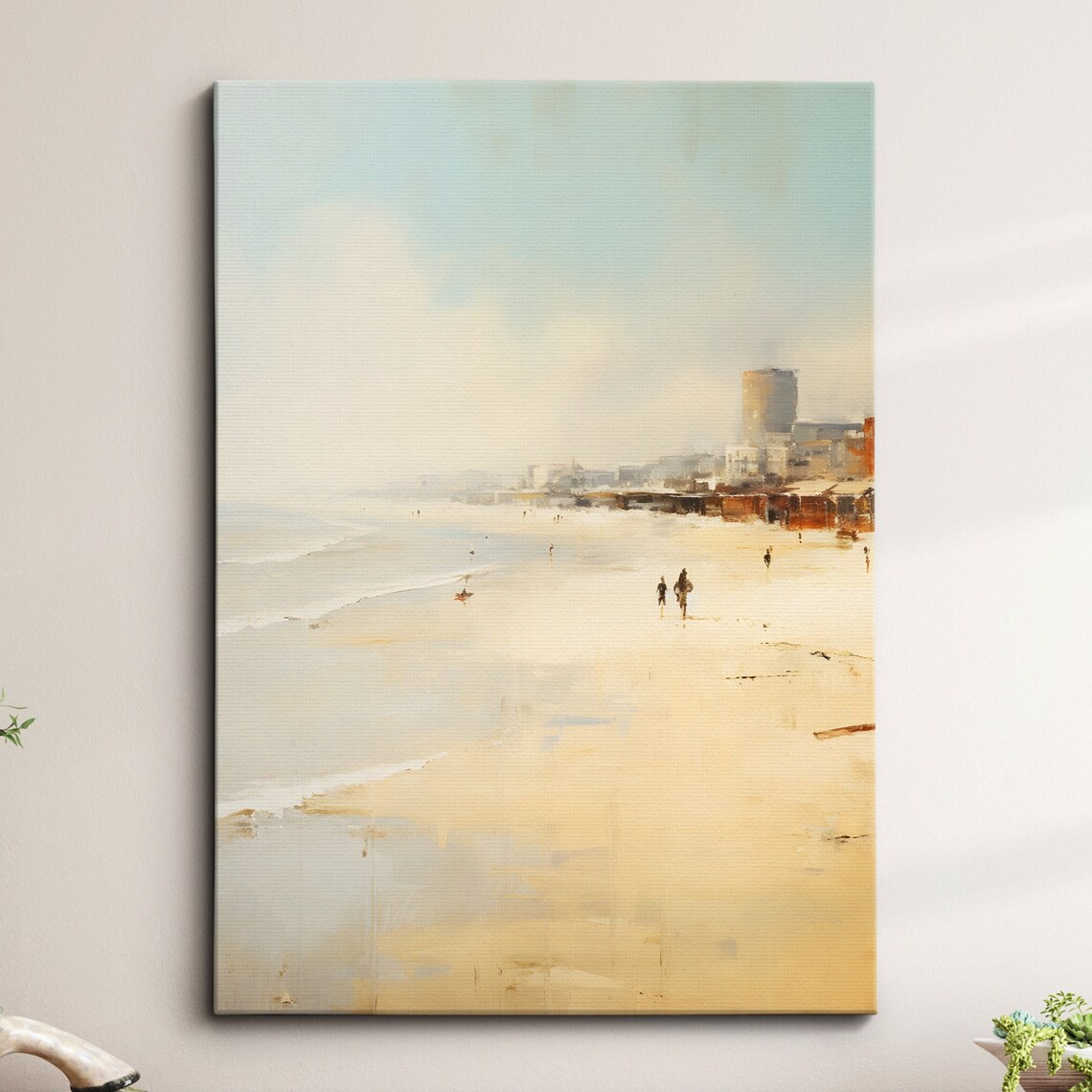 Soft Neutral Beach Shoreline Minimal Coastal Oil Painting Poster