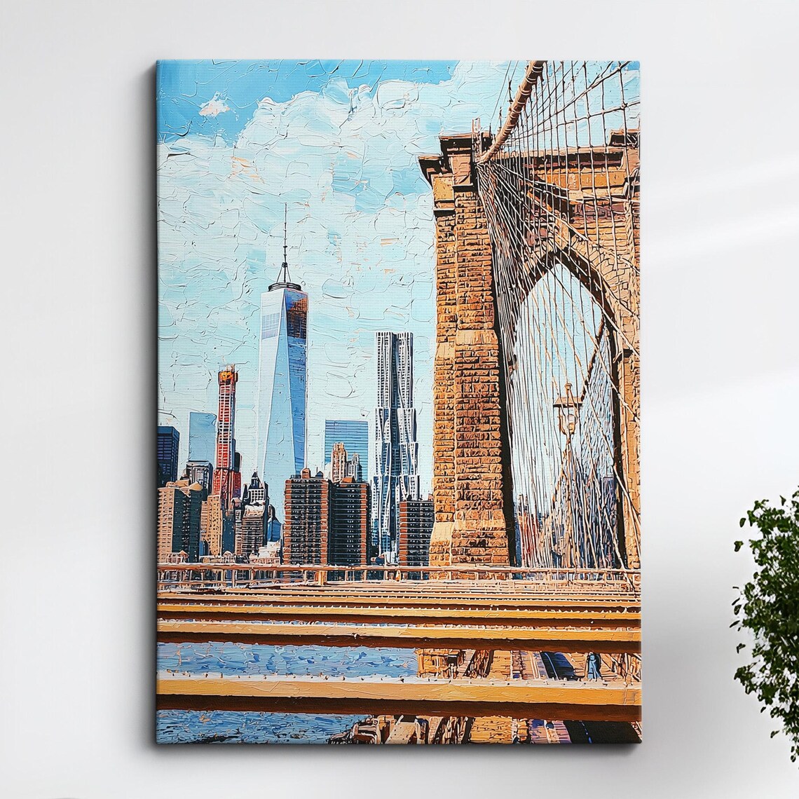 Brooklyn Bridge Walkway Deck View NYC Palette Knife Painting Poster