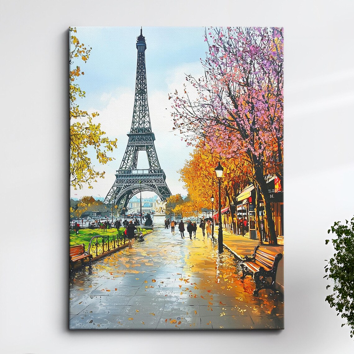 Paris Eiffel Tower Autumn Street Scene Oil Painting Canvas Poster