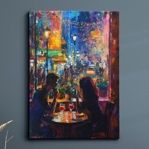 Couple Eating Out Abstract Modern Oil Painting Colorful Wall Art Framed Canvas Poster Print Homeoffice Room Decor Gifts