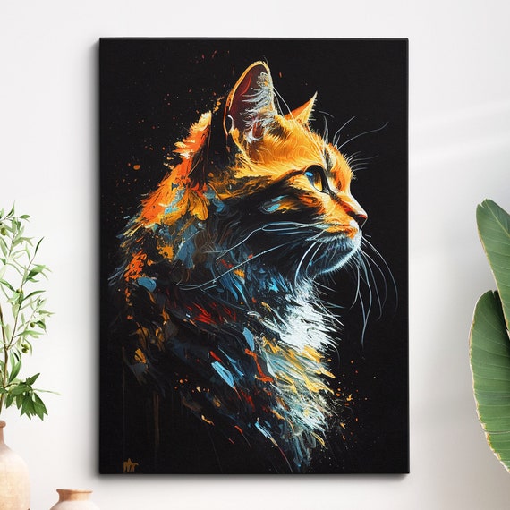 Cat Pet Abstract Modern Painting Wall Art Framed Canvas Poster Print Home Kitchen Office Room Decor Gifts