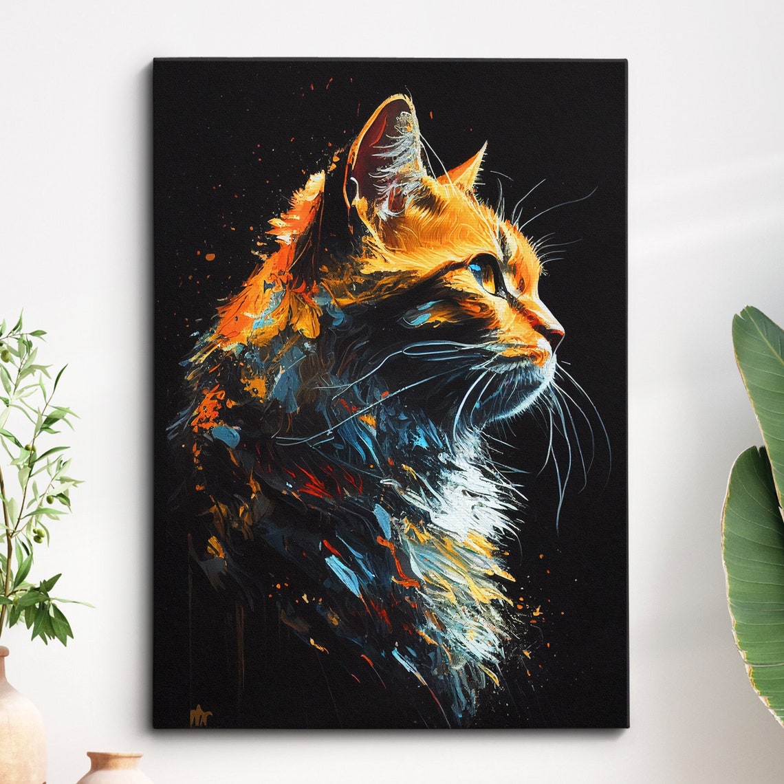 Cat Pet Abstract Modern Painting Wall Art Framed Canvas Poster Print Home Kitchen Office Room Decor Gifts