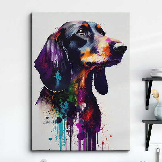 Colorful Dachshund Dog Abstract Oil Painting Splatter Style Wall Art Framed Canvas Poster Print Home Kitchen Office Room Decor Gifts
