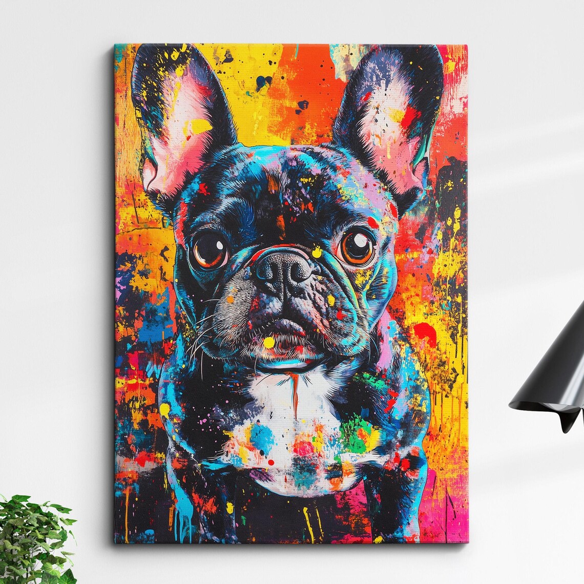 French Bulldog Fiery Orange Paint Splash Dramatic Dog Portrait Print