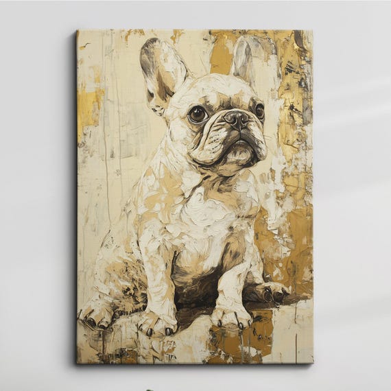 French Bulldog Gold Dog Pet Abstract Modern Painting Wall Art Oil Framed Canvas Poster Home Kitchen Office Room Decor Gift