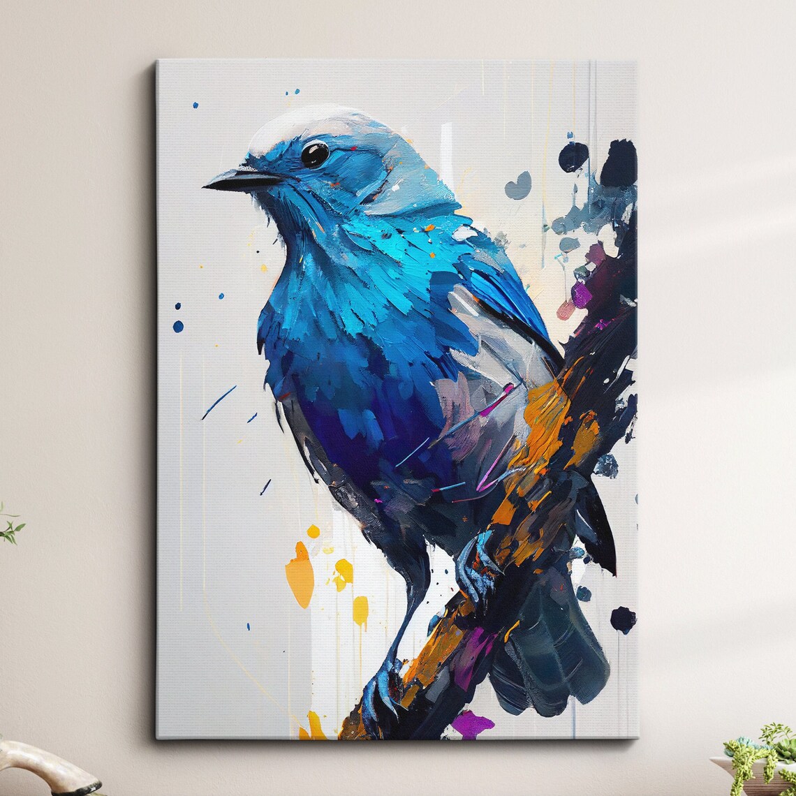 Vivid Blue Tanager Songbird Abstract Watercolor Bird Art Print