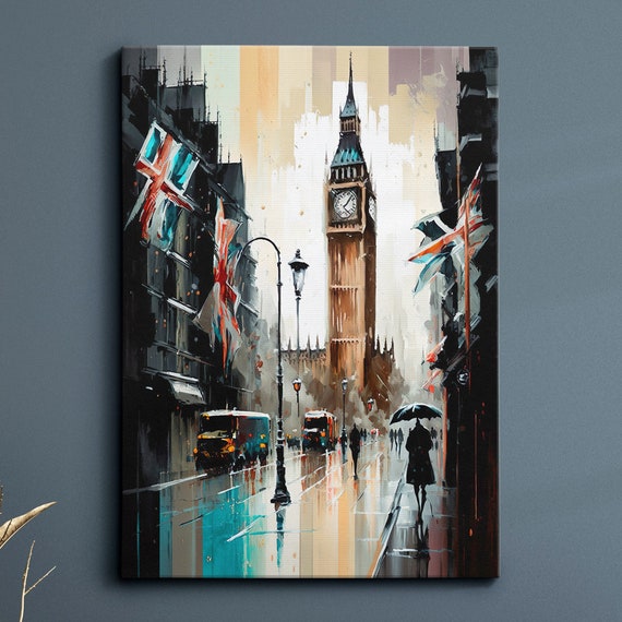 Big Ben London Abstract Oil Painting Uk Paint Colourful Wall Art Framed Canvas Poster Print Homeoffice Room Decor Gifts