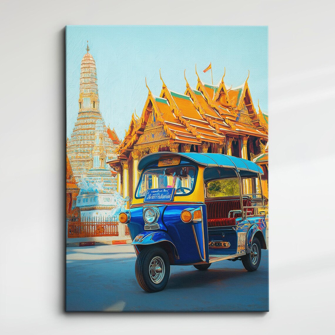 Blue Tuk Tuk at Bangkok Grand Palace Oil Painting Canvas Poster