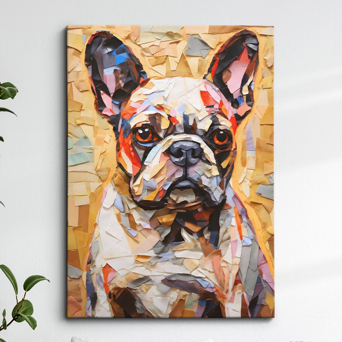 French Bulldog Paper Mache Style Portrait Dog Lover Poster Decor