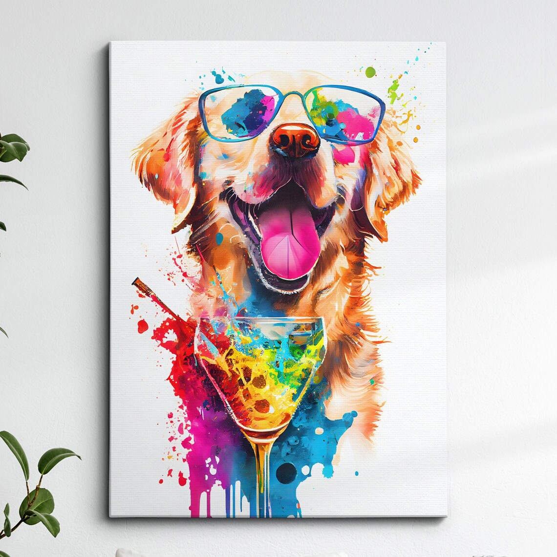 Golden Retriever With Cocktail Funny Sunglasses Dog Art Poster