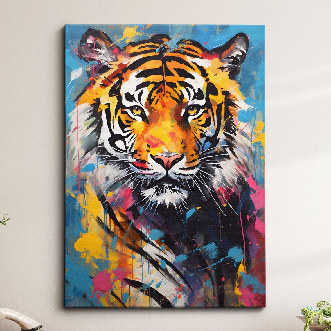Colorful Tiger Abstract Oil Painting Poster Print