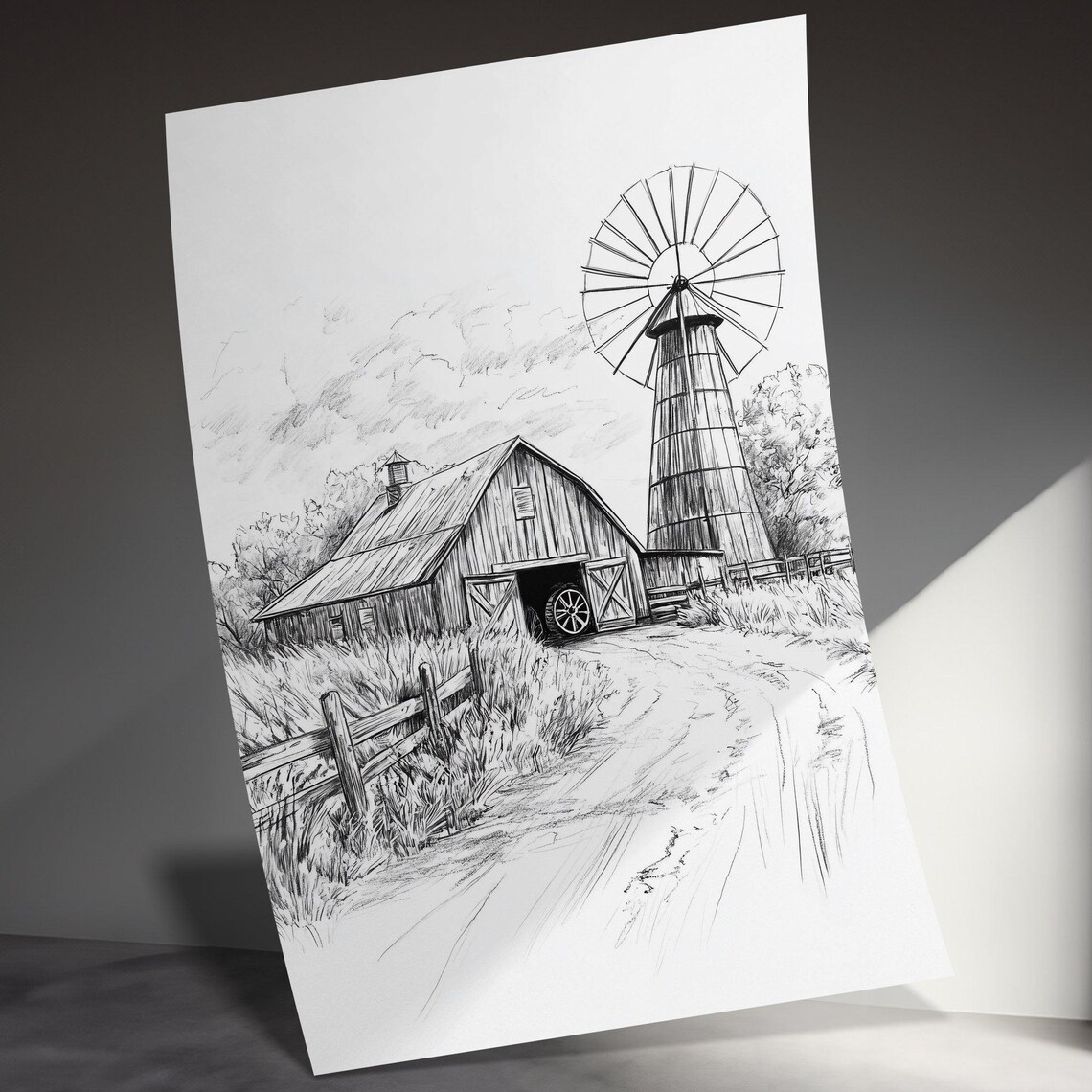 Rustic Barns Sketch, Western Vintage Farmhouse Art - Image 4
