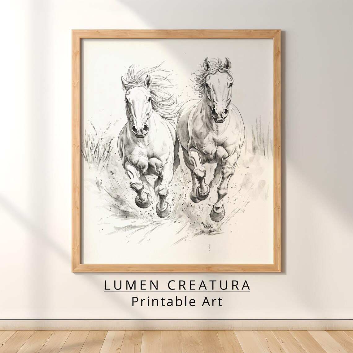 Wild Horses Running Sketch, Vintage Country Art