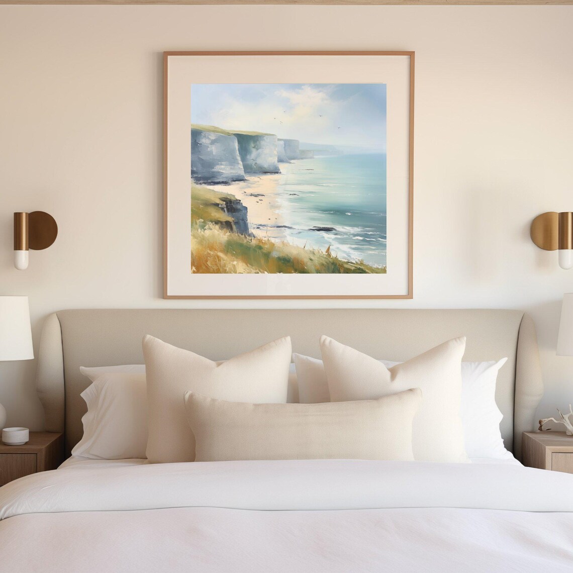 Coastal Neutral Soft Landscape, Vintage Sailboat Beach