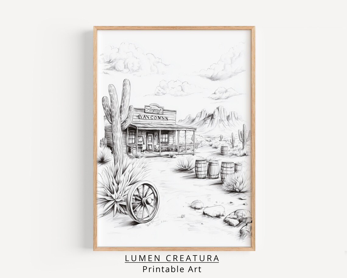 Western Landscape Sketch, Vintage Country Art Print - Image 2